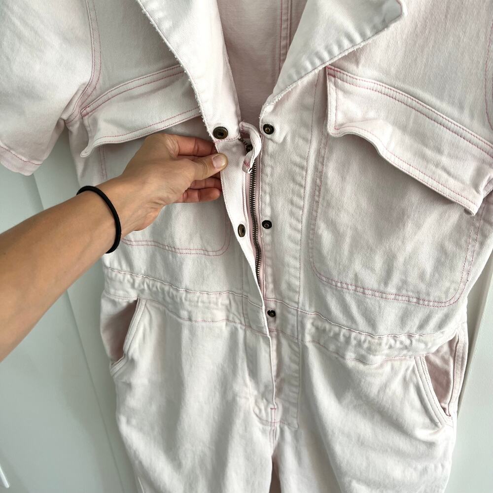 Faherty Blythe Cotton Pink Jumpsuit Coveralls Women's Size Medium - Picture 9 of 10